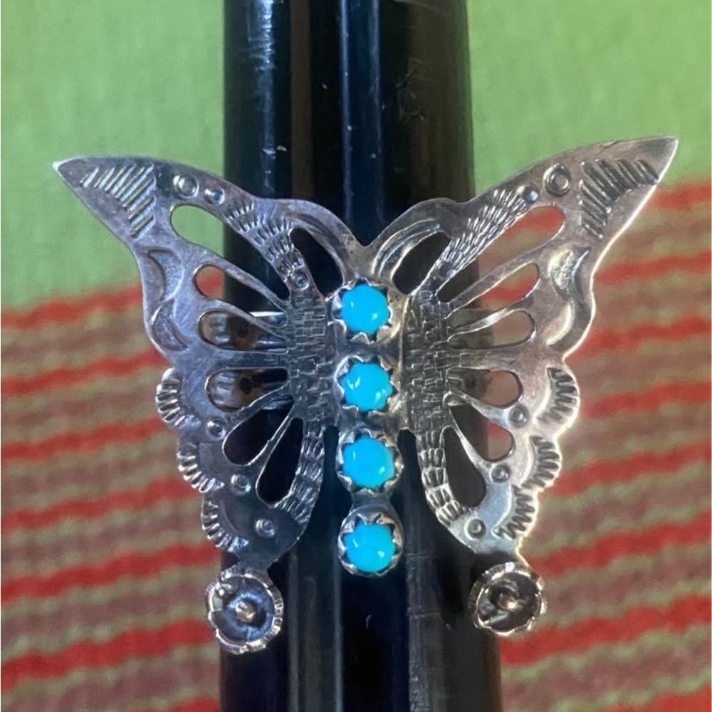New sterling silver 925 and turquoise butterfly ring size 8